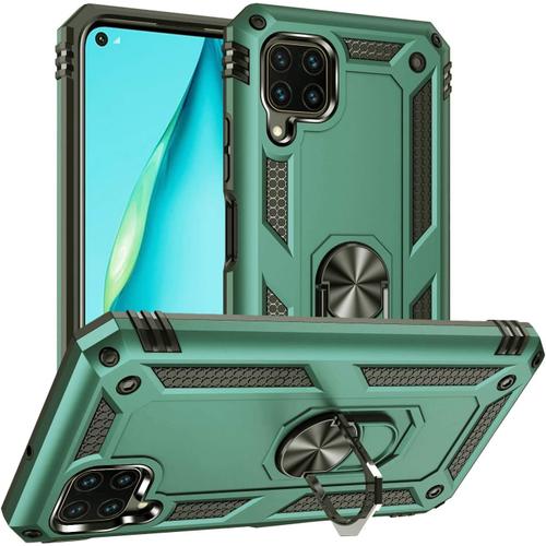 Pegoo Coque Huawei P40 Lite, Housse Antichoc Armure Protection Housse Coque Etui Avec Support Cover Case Pour Huawei P40 Lite/Nova 7i/Nova 6se (Vert Foncé)