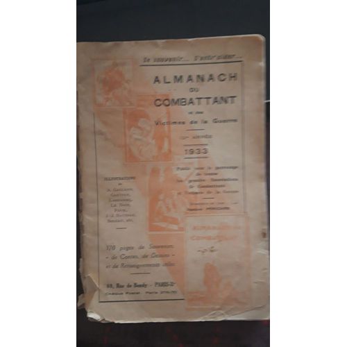 Almanach Du Combattant Et Des Victimes De La Guerre 1933