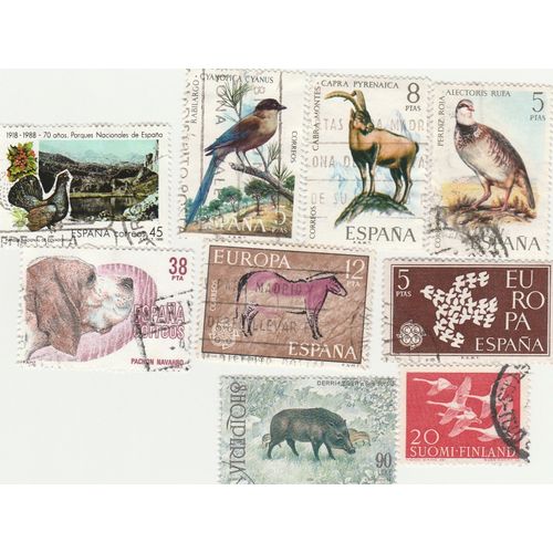 9 Timbres Oblitérés - Animaux - Espagne - Finlande - Albanie