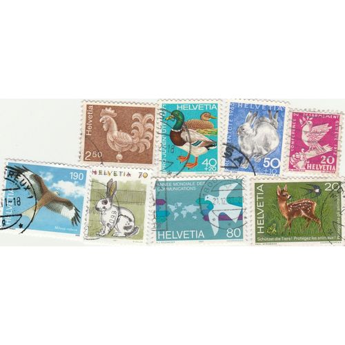 8 Timbres Oblitérés Animaux De Suisse