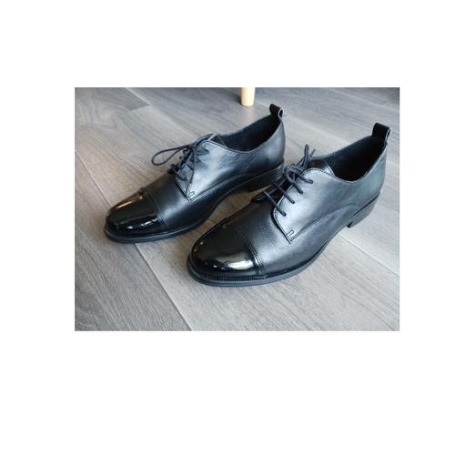 Chaussures Derby Richelieu Souliers Femme A Lacets André 39 Bout Verni Cuir Noires Oxford Bimatiere Talon Plat 2 Cm Reposant Elegance Pieds Sensibles Marche Sans Fatigue Derbies Peau Ajustable Promena