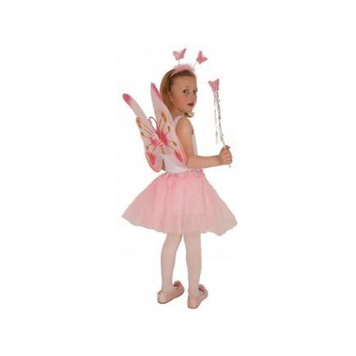 Kit Fée Papillon Rose Enfant (Tutu, Ailes, Serre-Tête, Baguette)