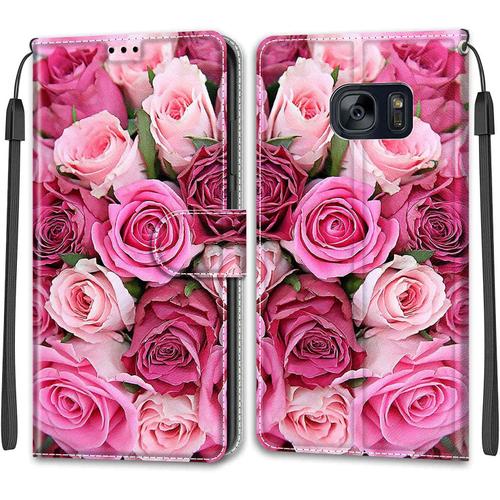 Feyten Coque Pour Samsung Galaxy S7, Etui Samsung S7, Housse De Galaxy S7 En Cuir Pu, Étui Housse En Cuir De Protection Avec [Ranges Cartes] [Magnétique] Flip Portefeuille Antichoc Case(Rose 2)