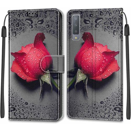 Feyten Coque Pour Samsung Galaxy A7 2018 /A750, Etui Samsung A7 2018 /A750, Housse De Galaxy A7 2018 /A750 En Cuir Pu, Étui Housse En Cuir De Protection Avec [Magnétique] Flip Case(Rose 1)