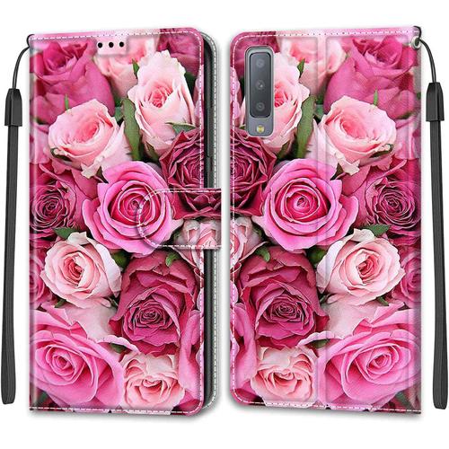 Feyten Coque Pour Samsung Galaxy A7 2018 /A750, Etui Samsung A7 2018 /A750, Housse De Galaxy A7 2018 /A750 En Cuir Pu, Étui Housse En Cuir De Protection Avec [Magnétique] Flip Case(Rose 2)