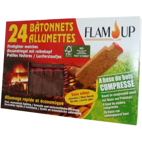 Flam'Up 0500 Allume-feu naturel Bois compresse 24 Bâtonnets