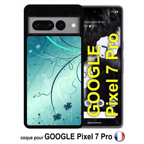 Coque Pour Google Pixel 7 Pro - Abstrait Turquoise Fleur - Silicone - Noir