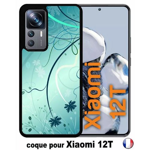 Coque Pour Xiaomi 12t - Abstrait Turquoise Fleur - Silicone - Noir
