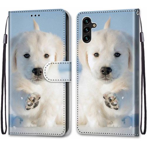 Tveinan Coque Cuir Pour Samsung Galaxy A13 5g / A04s, 360 Degrés Silicone Antichoc Magnetique Housse Motif Joli Flip Case Pour Samsung A13 5g Étui Fille Femme Garçon - Chien Blanc