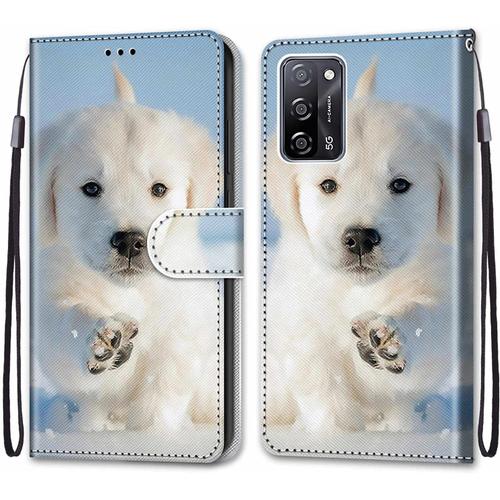 Tveinan Coque Cuir Pour Oppo A16 / A16s / A55 5g / A54 4g / A53s 5g / A54s, 360 Degrés Silicone Antichoc Magnetique Housse Motif Joli Flip Case Pour Oppo A55 5g / A16 4g Étui Fille Femme, Chien Blanc