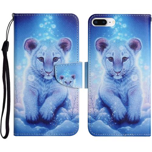 Tveinan Coque Pour Iphone 7 Plus/Iphone 8 Plus En Cuir Pu Étui Portefeuille À Rabat Housse Avec Porte Cartes Fermeture Magnétique Etui De Protection Pour Iphone 7 Plus, Tigre Blanc