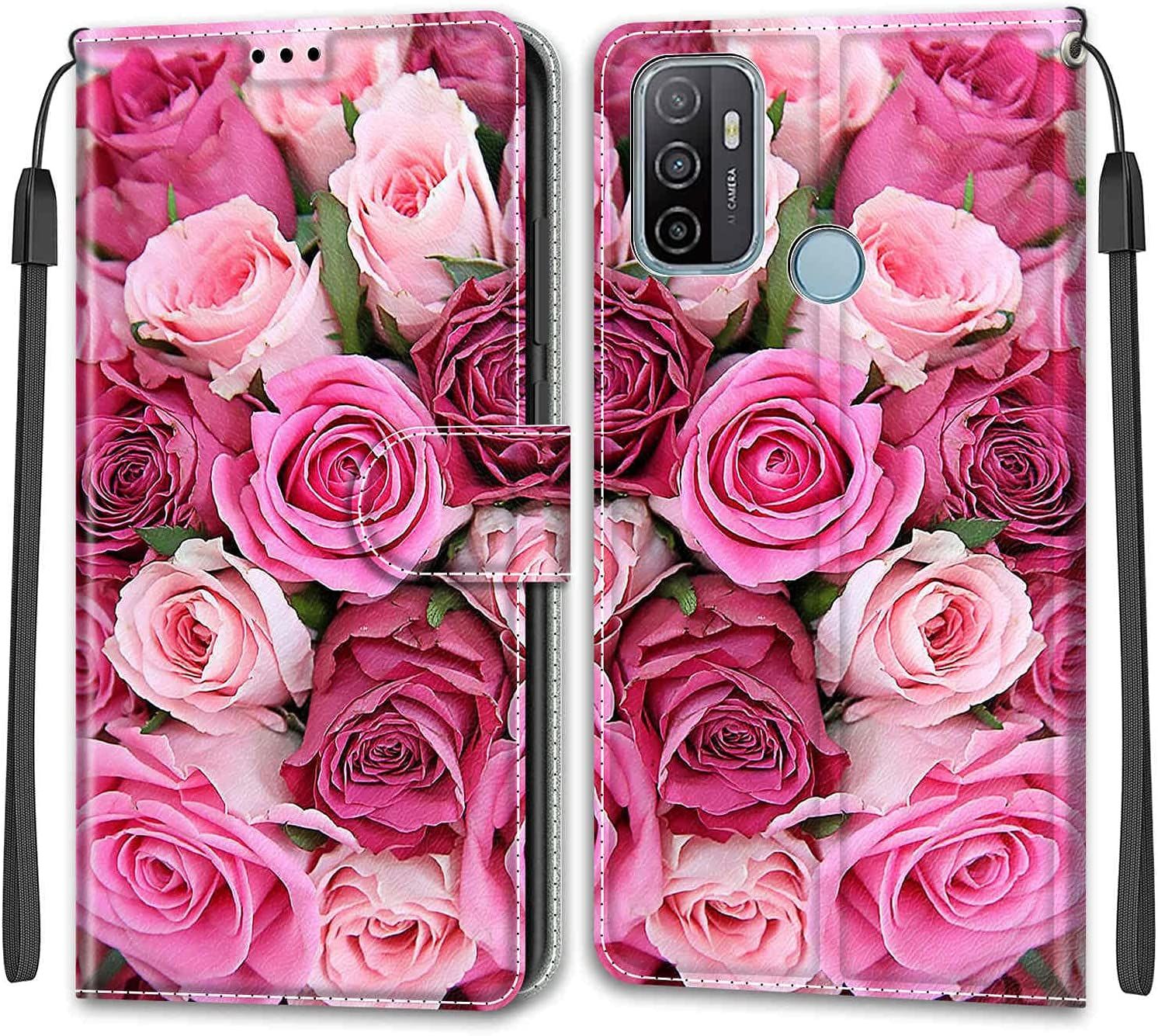 Tveinan Coque Cuir Pour Oppo A53 / Oppo A53s / A33 / A32 2020, 360 Degrés Silicone Antichoc Magnetique Housse Motif Joli Flip Case Pour Oppo A53 Étui Filles Femme Garçons - Rose Rose