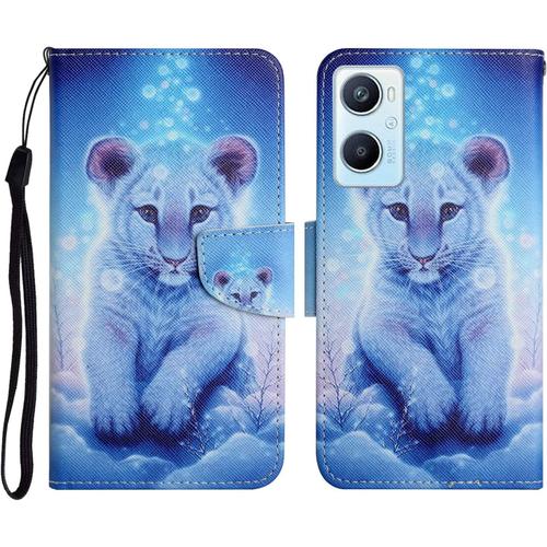 Tveinan Coque Pour Oppo A96 / Oppo A76 / Realme 9i / Oppo A36 En Cuir Pu Étui Portefeuille À Rabat Housse Avec Porte Cartes Fermeture Magnétique Etui De Protection Pour Realme 9i, Tigre Blanc