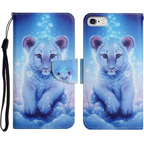 Tveinan Coque Pour Iphone 6 Plus/Iphone 6s Plus En Cuir Pu Étui Portefeuille À Rabat Housse Avec Porte Cartes Fermeture Magnétique Etui De Protection Pour Iphone 6s Plus, Tigre Blanc