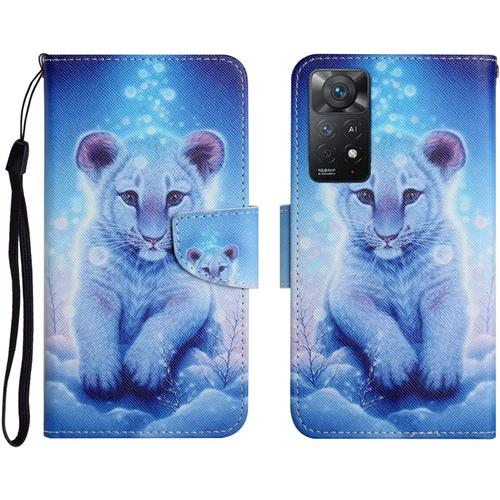 Tveinan Etui Coque Pour Xiaomi Redmi Note 11 Pro 4g 5g, Case Antichoc Housse En Cuir À Rabat Pu Portefeuille, Motif Joli Pour Redmi Note 11 Pro 4g 5g, Tigre Blanc