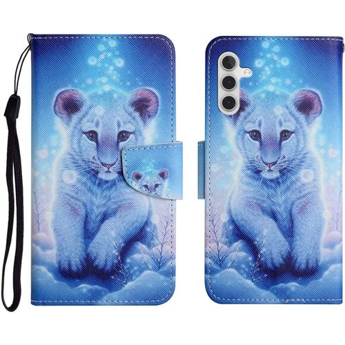 Tveinan Etui Coque Pour Samsung Galaxy A13 5g, Case Antichoc Housse En Cuir À Rabat Pu Portefeuille, [Emplacements Cartes][Fonction Support][Magnétique][Motif Joli] Pour Samsung A13 5g - Tigre Blanc