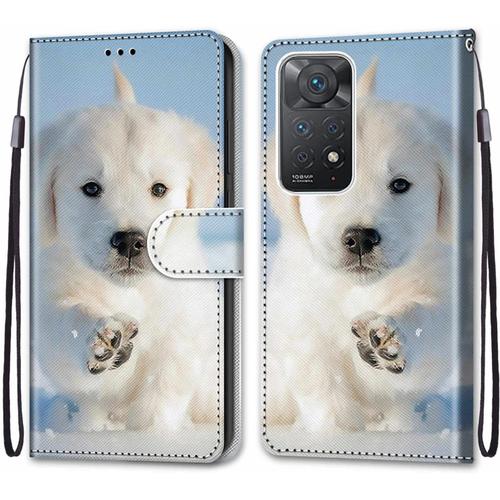 Tveinan Cuir Coque Pour Xiaomi Redmi Note 11 Pro 4g 5g, Antichoc Avec Joli Flip Case Silicone Animal Motif Étui Kickstand Case Cover Housse Fille Femme Homme Portefeuille - Chien Blanc