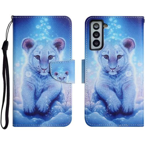 Tveinan Etui Coque Pour Samsung Galaxy S22 Plus (6.55"") / S22+ 5g, Case Antichoc Housse En Cuir À Rabat Pu Portefeuille, [Emplacements Cartes][Motif Joli] Pour Samsung S22 Plus 5g, Tigre Blanc