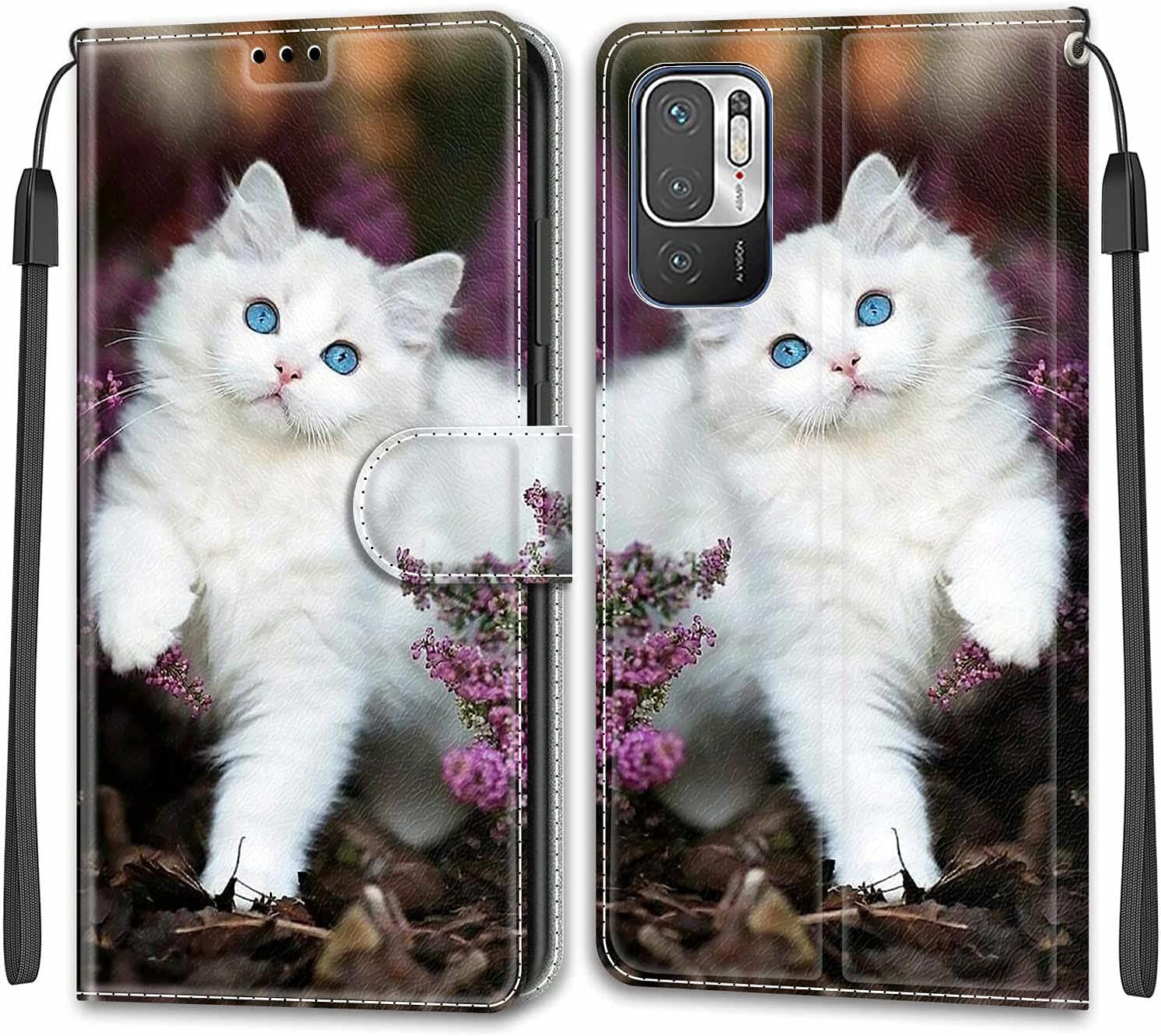 Tveinan Coque Pour Xiaomi Redmi Note 10 5g / Poco M3 Pro 5g Etui, Antichoc Motif Joli Housse En Cuir À Rabat Pu Portefeuille Pour Redmi Note 10 5g, Emplacements Cartes, Magnétique Case - Chat Blanc