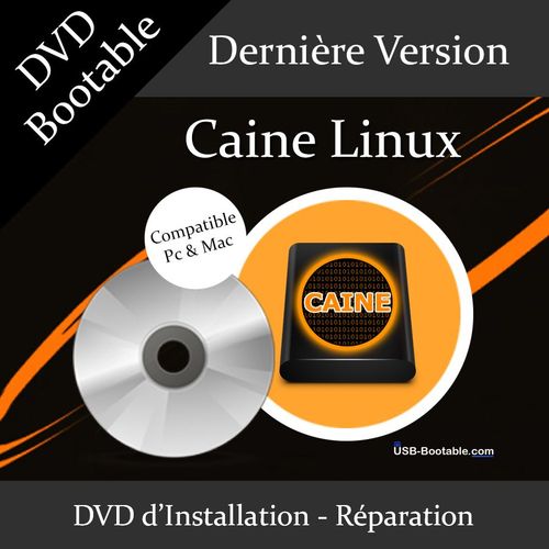 DVD Bootable Caine Linux + Guide PDF d'utilisation - Installation/Réparation/Mise à niveau - Compatible PC et Mac - Dernière version officielle