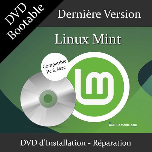 DVD Bootable Linux Mint + Guide PDF d'utilisation - Installation/Réparation/Mise à niveau - Compatible PC et Mac - Dernière version officielle