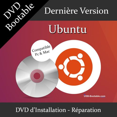 DVD Bootable Ubuntu + Guide PDF d'utilisation - Installation/Réparation/Mise à niveau - Compatible PC et Mac - Dernière version officielle