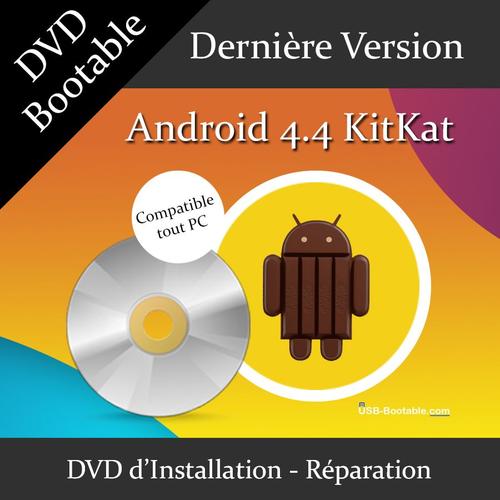 DVD Bootable Android 4.4 KitKat + Guide PDF d'utilisation - Installation/Réparation/Mise à niveau - Compatible PC - Dernière version officielle