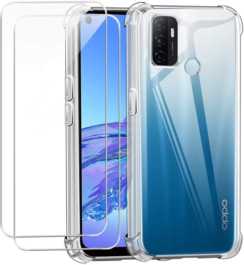 Coque Pour Oppo A53, Souple Transparent Tpu Silicone Anti Chute Housse Étui Avec Deux Verre Trempé Film Protection Écran Ghl Tech