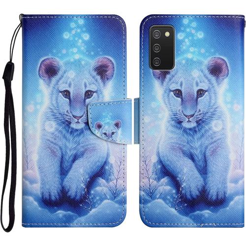 Tveinan Etui Coque Pour Samsung Galaxy A03s, Case Antichoc Housse En Cuir À Rabat Pu Portefeuille, [Emplacements Cartes], [Fonction Support], [Magnétique], [Motif Joli] Pour Samsung A03s - Tigre Blanc