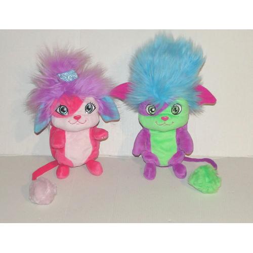 Peluche Popples Bubbles Sunny Rose Oreilles Bleu Et Yikes Mauve Vert - Lot 2 Peluches Spin Master 22 Et 24 Cm