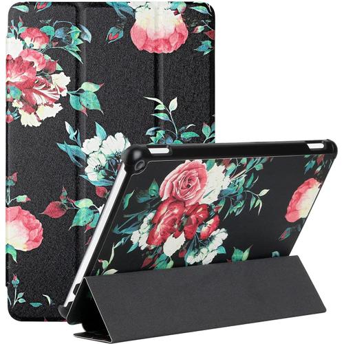 Tevinan Coque Cuir Pour Kindle Fire Hd 10 & Hd 10 Plus 11th Gen 2021 Étui Tablette Avec Stand Antichoc Veille Réveil Automatique Protection Housse Fleur