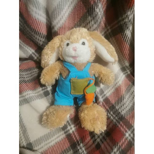Doudou Lapin Beige Blanc Salopette Bleu Carotte Billes Gipsy