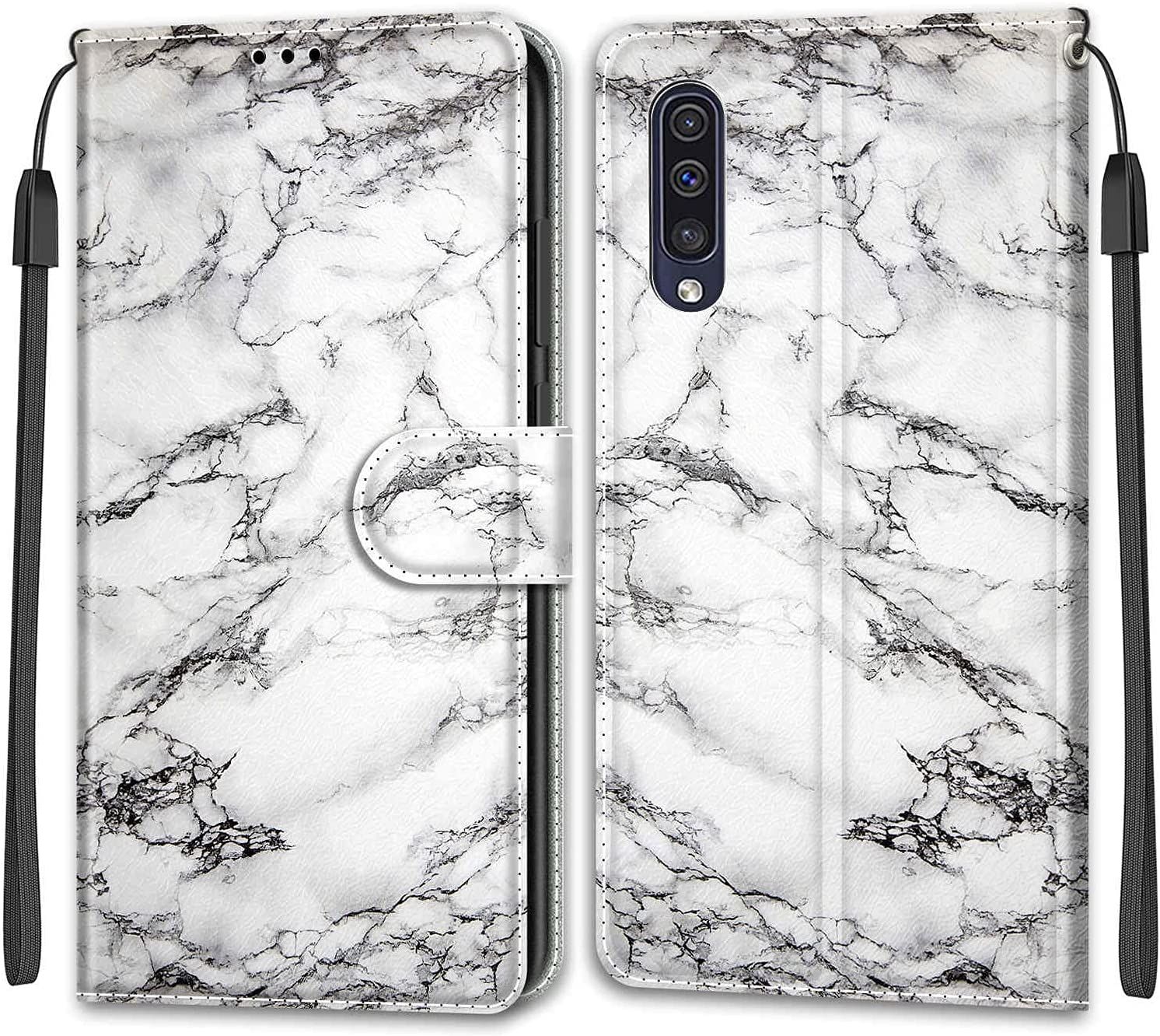 Tveinan Etui Coque Pour Samsung Galaxy A50 2019 / A30s, Case Antichoc Housse En Cuir À Rabat Pu Portefeuille, Emplacements Pour Cartes, Magnétique, Samsung A50 2019 / A30s - Marbre Blanc