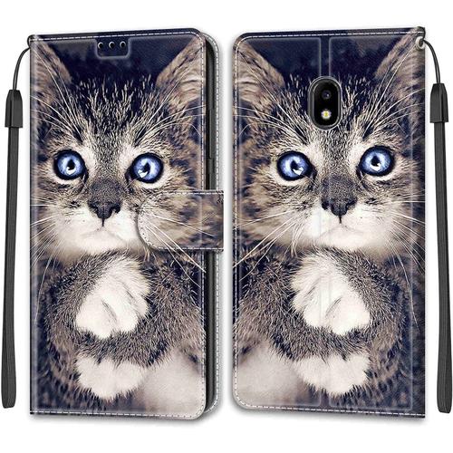 Ykto Coque Pour Samsung Galaxy J3 2017/J330 Portefeuille Etui À Rabat En Pu Cuir Avec Motif, Poche Porte-Cartes Peint Housse Cuir Case Magnétique Chat Noir Protection Pour Samsung J3 2017/J330