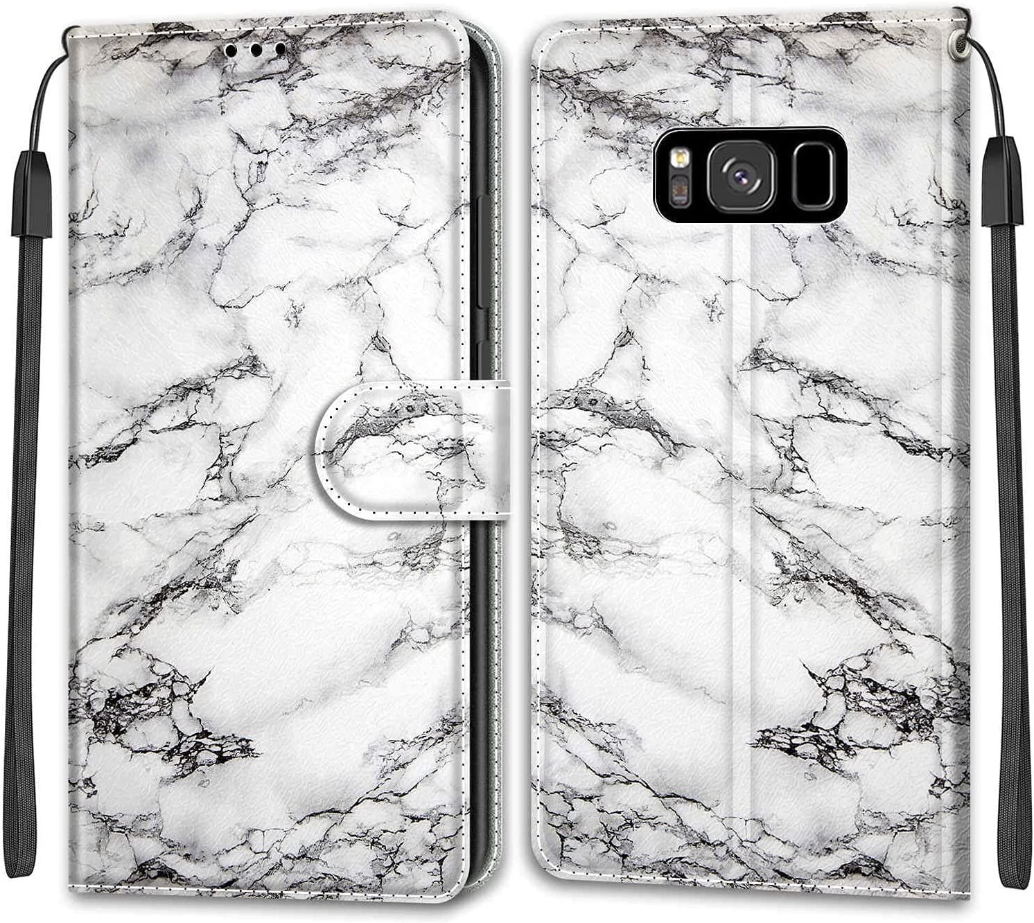 Tveinan Etui Coque Pour Samsung Galaxy S8, Case Antichoc Housse En Cuir À Rabat Pu Portefeuille, Emplacements Pour Cartes, Fonction Support, Magnétique, Motif Joli Pour Samsung S8 - Marbre Blanc