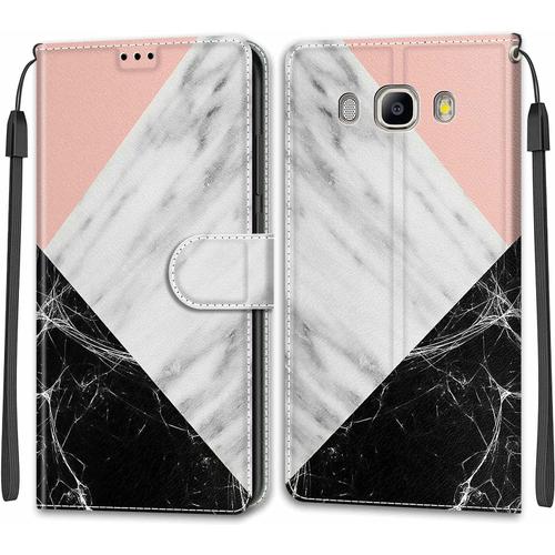 Tveinan Etui Coque Pour Samsung Galaxy J5 2016, Case Antichoc Housse En Cuir À Rabat Pu Portefeuille, Emplacements Pour Cartes, Magnétique, Motif Joli Pour Samsung J5 2016 - Rose Blanc Noir Marbre