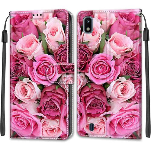 Tveinan Coque Pour Samsung Galaxy A10 2019 Etui, Case Antichoc Housse En Cuir À Rabat Pu Portefeuille, Emplacements Cartes, Fonction Support, Magnétique, Motif Joli Pour Samsung A10 2019 - Rose Rose