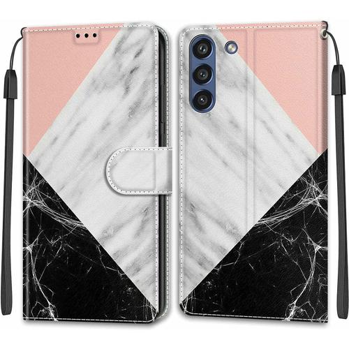 Tveinan Coque Cuir Pour Samsung Galaxy S21 Fe 4g 5g, 360 Degrés Silicone Antichoc Magnetique Housse Motif Joli Flip Case Pour Samsung S21 Fe 5g Étui Filles Femme Garçons - Rose Blanc Noir Marbre