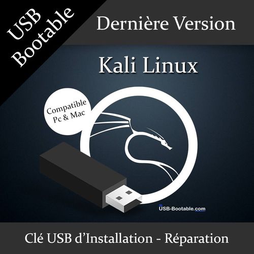 Clé USB Bootable Kali Linux + Guide PDF d'utilisation - Installation/Réparation/Mise à niveau - Compatible PC et Mac - Dernière version officielle - USB 2.0 / 3.0