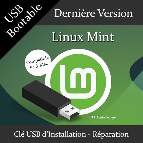 Clé USB Bootable Linux Mint + Guide PDF d'utilisation - Installation/Réparation/Mise à niveau - Compatible PC et Mac - Dernière version officielle - USB 2.0 / 3.0