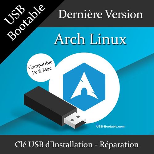 Clé USB Bootable Arch Linux + Guide PDF d'utilisation - Installation/Réparation/Mise à niveau - Compatible PC et Mac - Dernière version officielle - USB 2.0 / 3.0