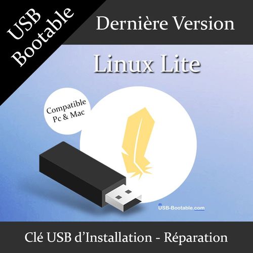 Clé USB Bootable Linux Lite + Guide PDF d'utilisation - Installation/Réparation/Mise à niveau - Compatible PC et Mac - Dernière version officielle - USB 2.0 / 3.0