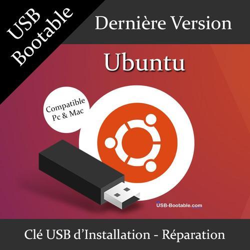 Clé USB Bootable Ubuntu + Guide PDF d'utilisation - Installation/Réparation/Mise à niveau - Compatible PC et Mac - Dernière version officielle - USB 2.0 / 3.0