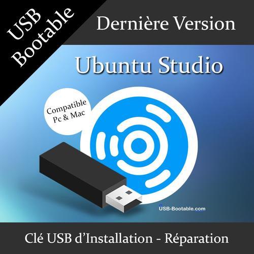 Clé USB Bootable Ubuntu Studio + Guide PDF d'utilisation - Installation/Réparation/Mise à niveau - Compatible PC et Mac - Dernière version officielle - USB 2.0 / 3.0