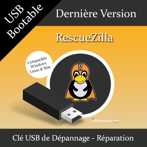 Clé USB Bootable RescueZilla + Guide PDF d'utilisation - Sauvegarde, restauration et récupération de votre système "Windows, Linux ou Mac" - Dernière version officielle - USB 2.0 / 3.0