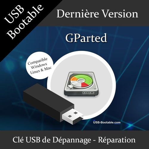 Clé USB Bootable GParted + Guide PDF d'utilisation - Redimensionner, copier et déplacer des partitions sans perte de données sur "Windows, Linux ou Mac" - Dernière version officielle - USB 2.0 / 3.0