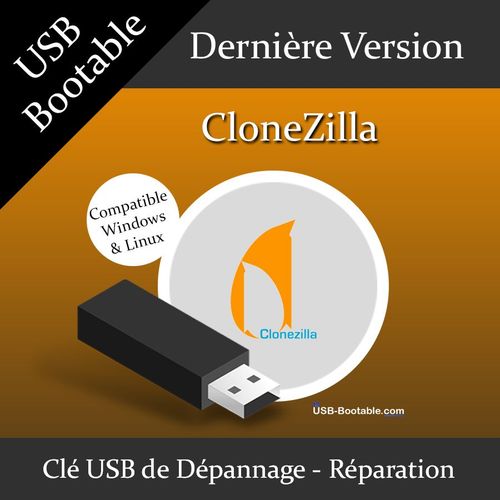 Clé USB Bootable CloneZilla + Guide PDF d'utilisation - Outil de clonage de disques / partitions pour votre système "Windows ou Linux" - Dernière version officielle - USB 2.0 / 3.0