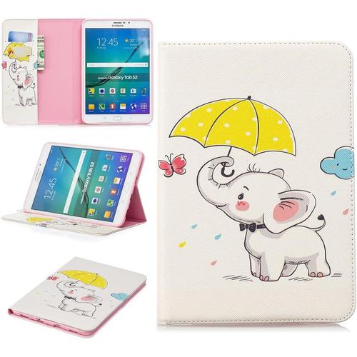 Tablet Étui Pour Samsung Galaxy Tab S2 8,0 Pouces (Sm-T710 T715 T713 T719) Pu Cuir Couverture Magnétique Housse Parapluie D'éléphant Motif Stent Fonction Flip Cuir Pour Galaxy Tab S2 8,0