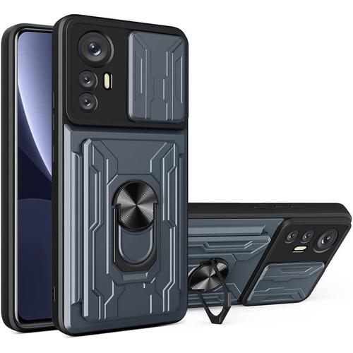 Coque Pour Oppo A57s/A57e 4g/A77(4/5g)/Oneplus Nord N300 5g Étui Avec Anneau Fente Pour Carte Détachable Et Cover Objectif, Housse Avec Support Magnétique Support Rotatif Case. Gris