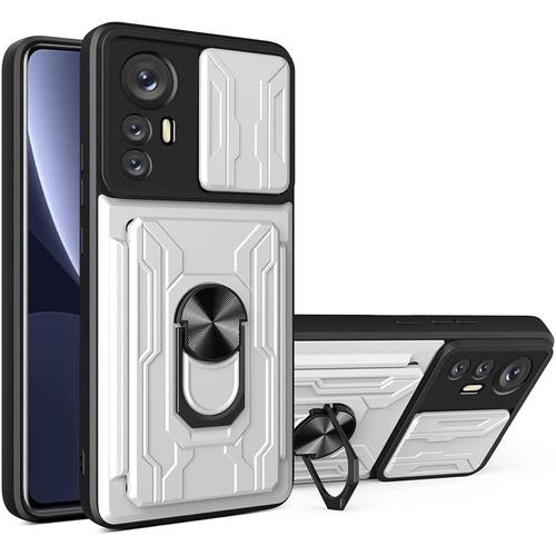 Coque Pour Oppo A16/A16s/A54s Étui Avec Anneau Fente Pour Carte Détachable Et Cover Objectif, Housse Avec Support Magnétique Support Rotatif Case. Blanc